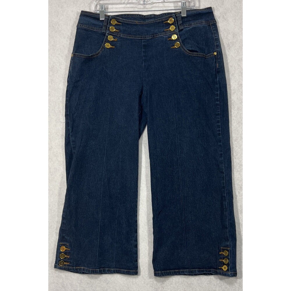 DG2 Diane Gilman Jeans Women Blue Wide Leg Sailor Style High Rise Size 18W